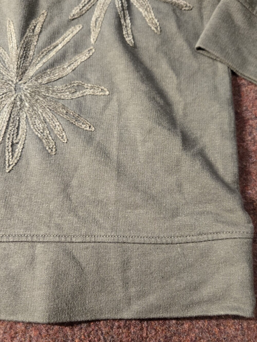 J. Jill Sweatshirt Tonal Floral Embroidery Olive Green Size Small - Picture 4 of 10